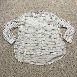 Jane and Delancey Leopard Animal Print Button Down XL Striped Casual Rayon